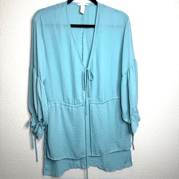 H&M Womens Sz 6 Plunge Neck Tie w/Drawstring Waist Beach Dress - Picture 3 of 13